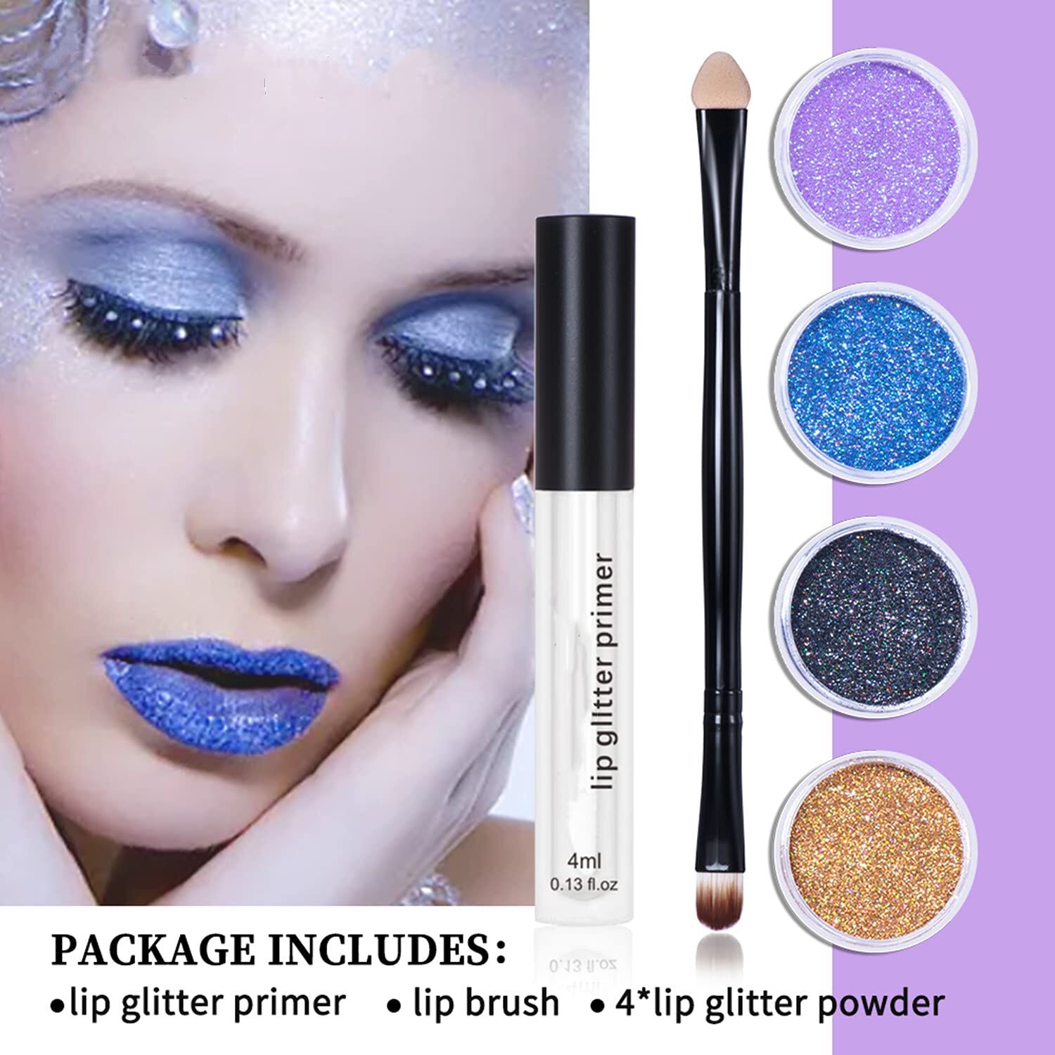 MAEPEOR Glitter Lips Smudgeproof and Longlasting Glitter Lip Kit