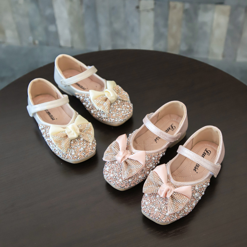 Girls' Colored Diamond Bow Princess Shoes