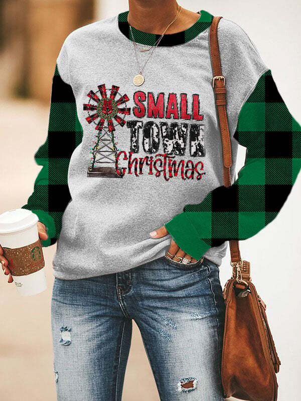 Women's Small Town Christmas Print Casual Round Neck Sweatshirt