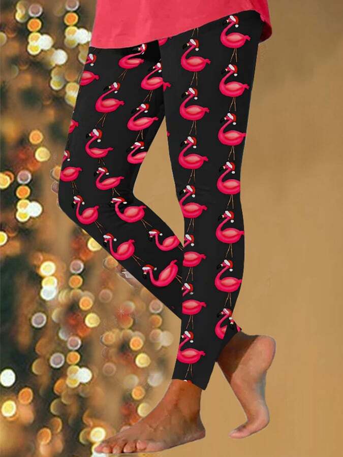 Women's Christmas Flamingo Print Leggings