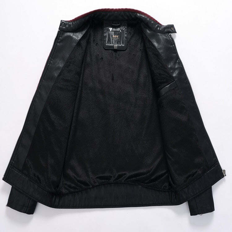 Casual Stand Collar Stitching Men's Leather Jacket