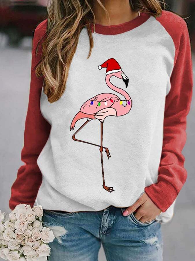 Women's Flamingo Christmas Print Casual Sweatshirt