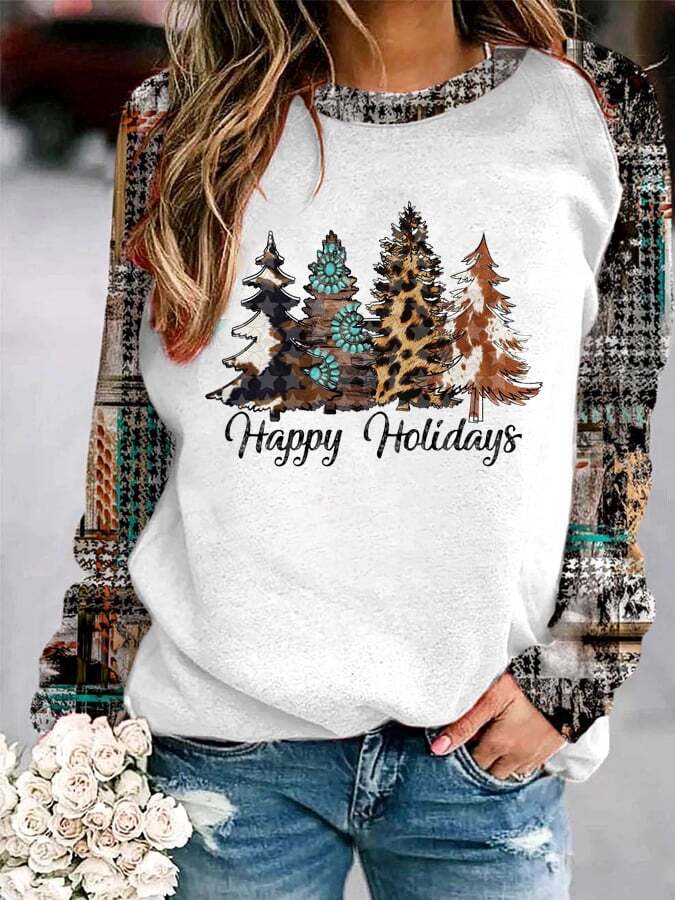 Women's Merry Christmas Tree Happy Holidays Print Sweatshirt