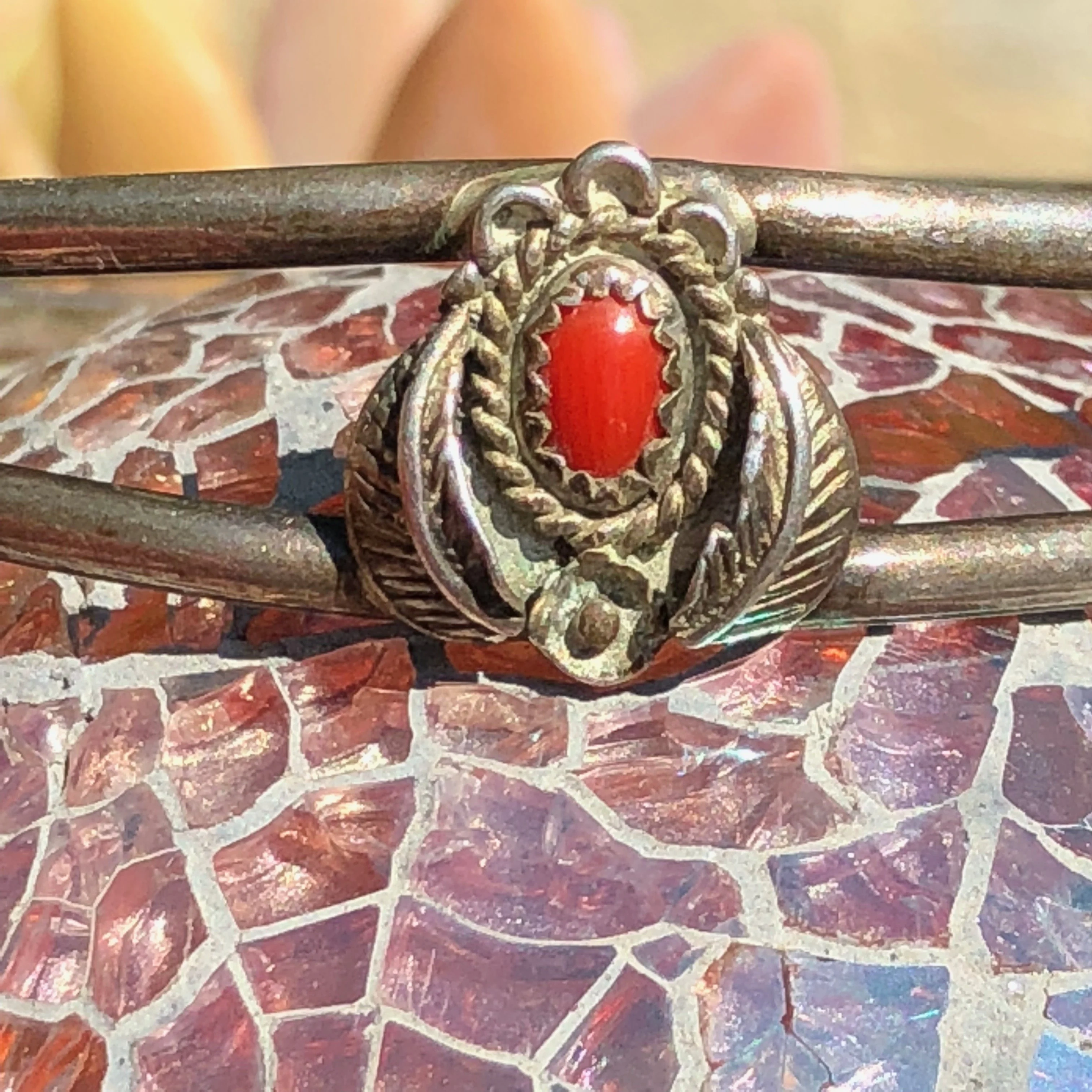 Southwestern Pulled Sterling Silver Wire Cuff Bracelet with Red Coral