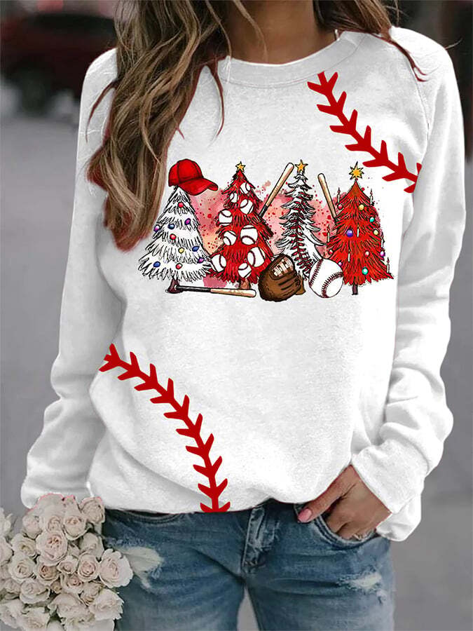 Women's Merry Christmas Baseball Print Long Sleeve Top