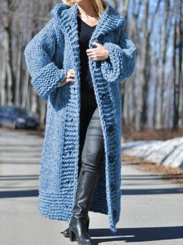 Plain Casual Long Cotton Sweater Coat