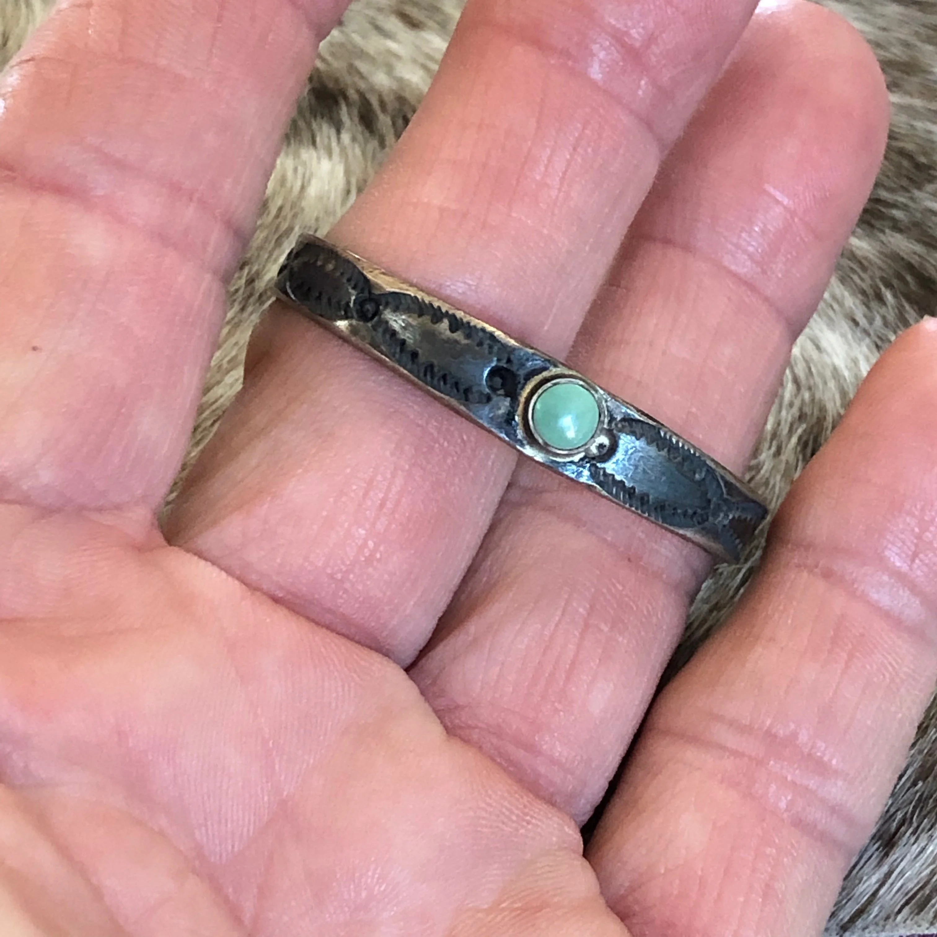 Early Navajo Turquoise and Ingot Silver Baby Bracelet