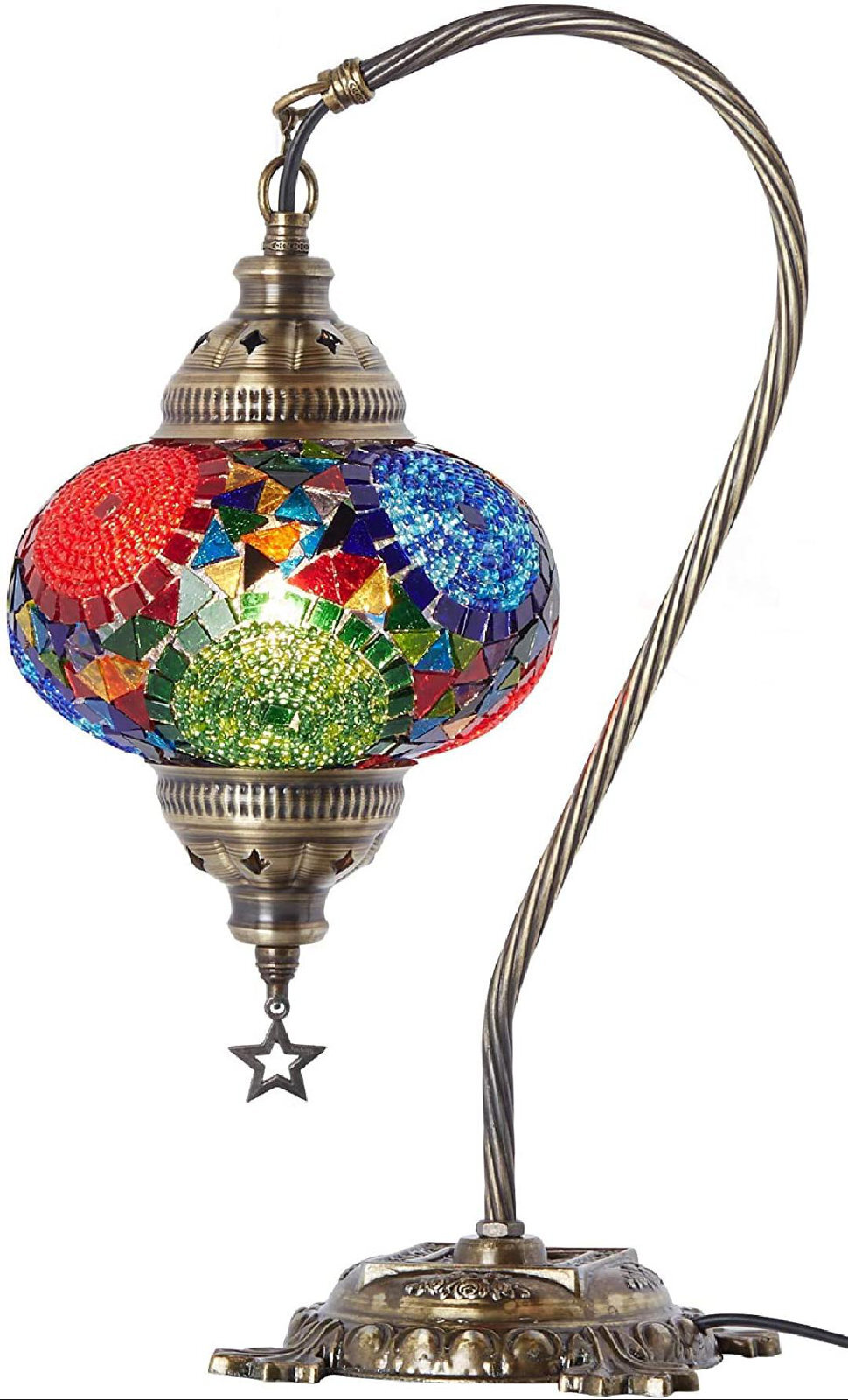 Turkish Moroccan Mosaic Table Lamp With US Plug & Socket, Swan Neck Handmade Desk Bedside Table Night Lamp Decorative Tiffany Lamp Light, Antique