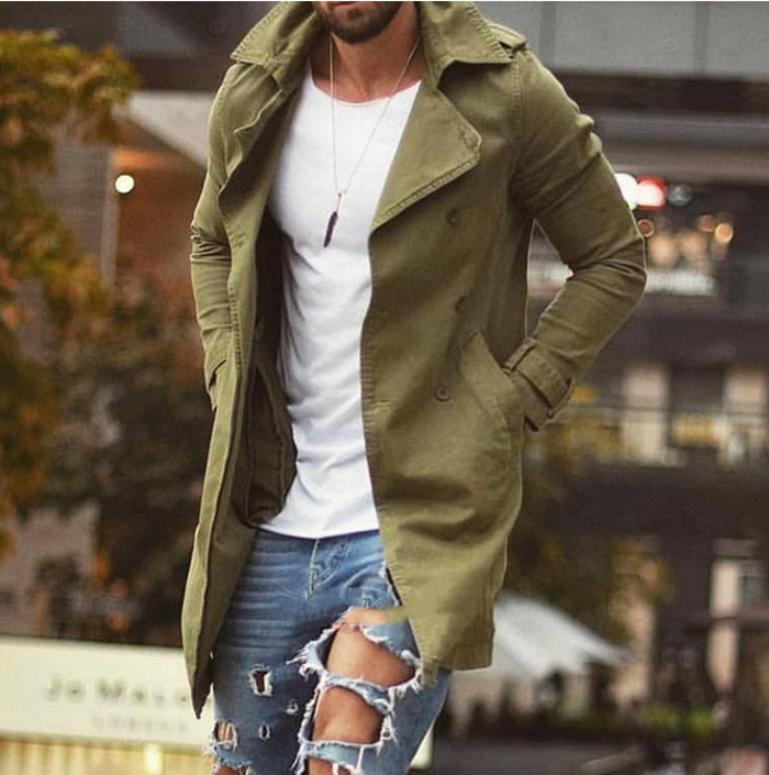 MenS Mid-Length Slim Trench Coat