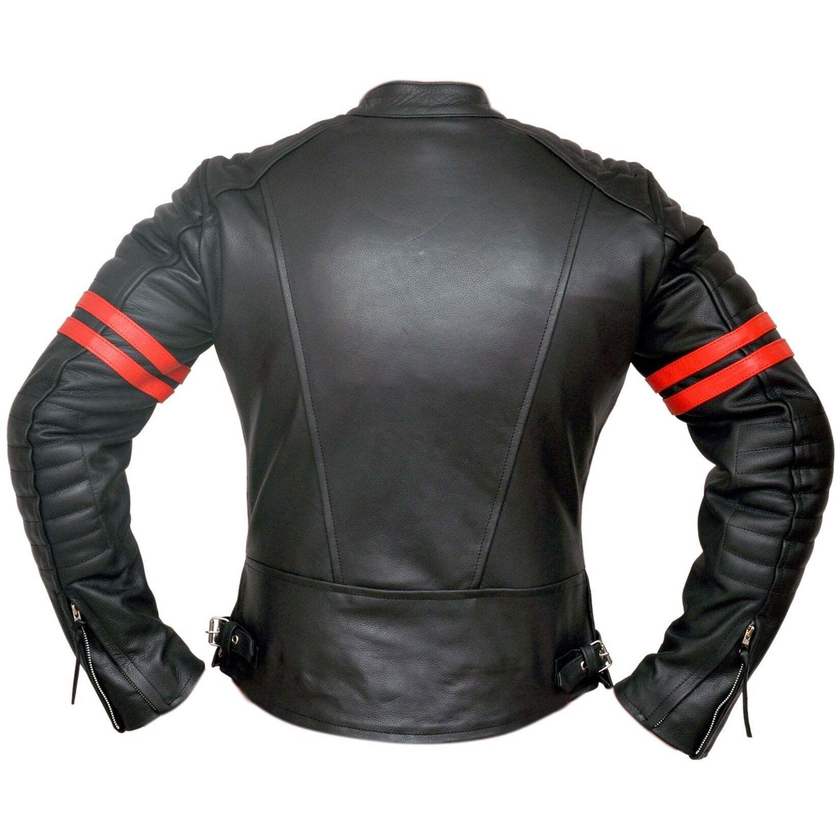 Fight Club 2 Red Striped Cafe Racer Style Retro Leather Jacket