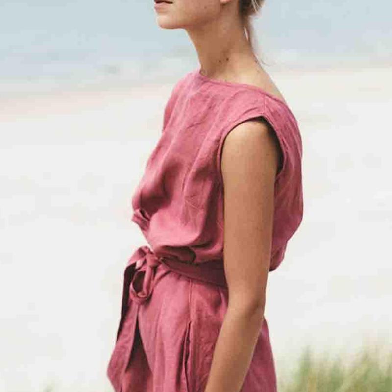 Cotton And Linen Mini Dress In Solid Color