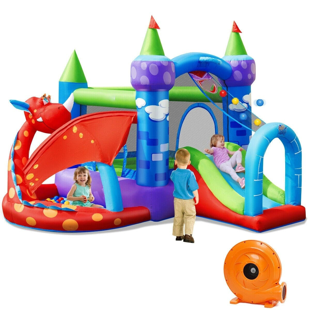 Dragon Castle Jumping Slide Inflatable Bounce House with 740W Air Blower