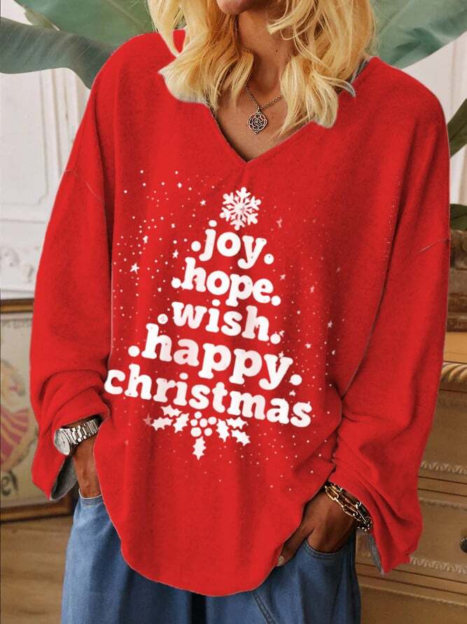 Women's Joy Hope Wish Merry Christmas🎄Casual Long Sleeve T-Shirt