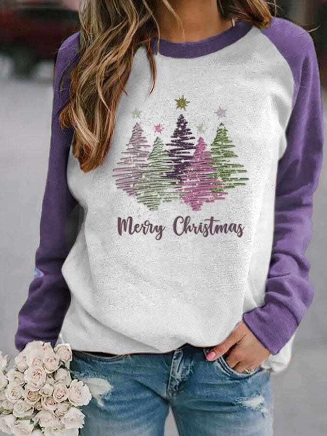 Women's Beautiful Zig Zag Christmas Trees Print Sweatshirt