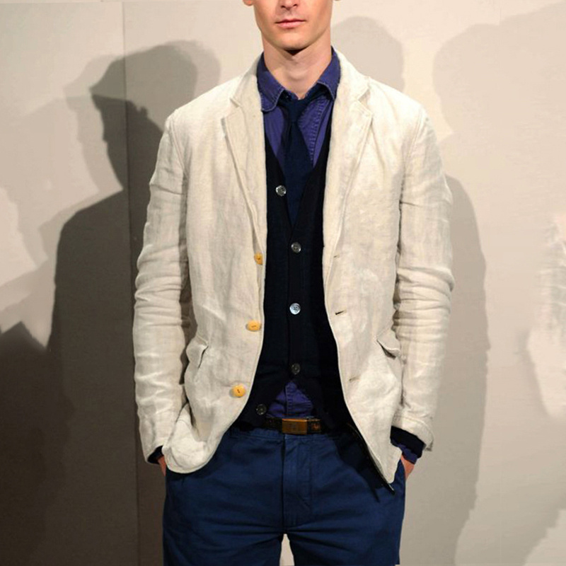 Men's Linen Solid Color Casual Loose Suit Jacket