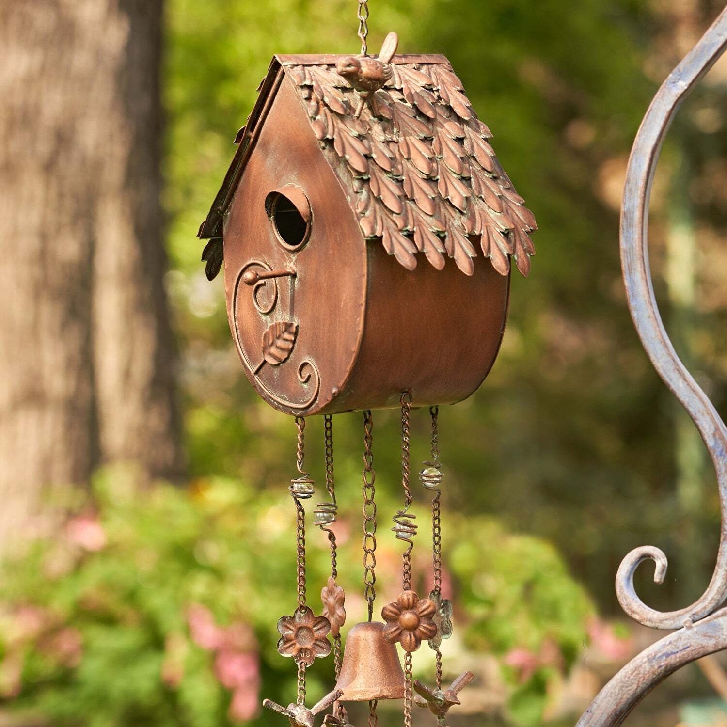 Antique Copper Hanging Birdhouse Wind Chime 