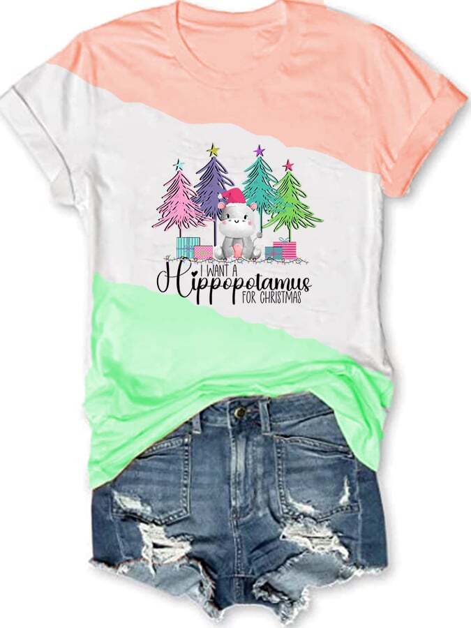 I Want A Hippopotamus For Christma Print Casual T-Shirt