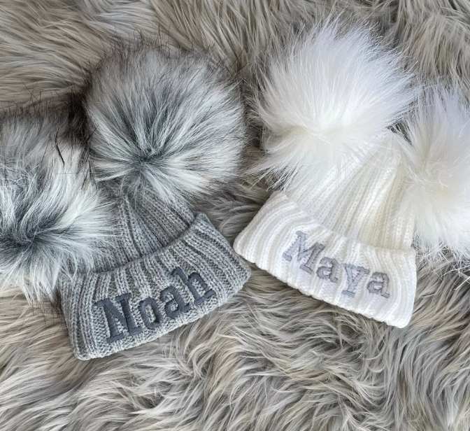 Personalized Embroidery Kid Pom Pom Hat and Scarf for Comfort & Unique | HSKid01