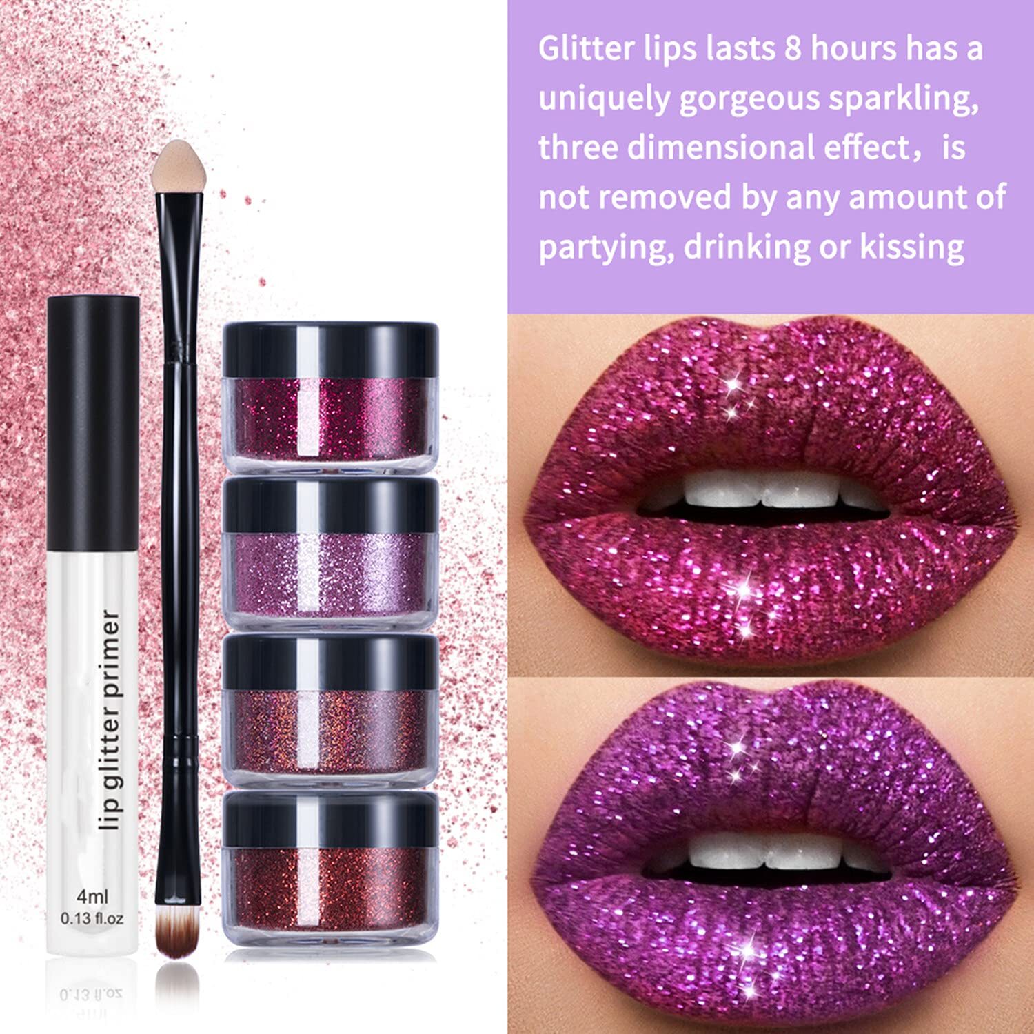 MAEPEOR Glitter Lips Smudgeproof and Longlasting Glitter Lip Kit