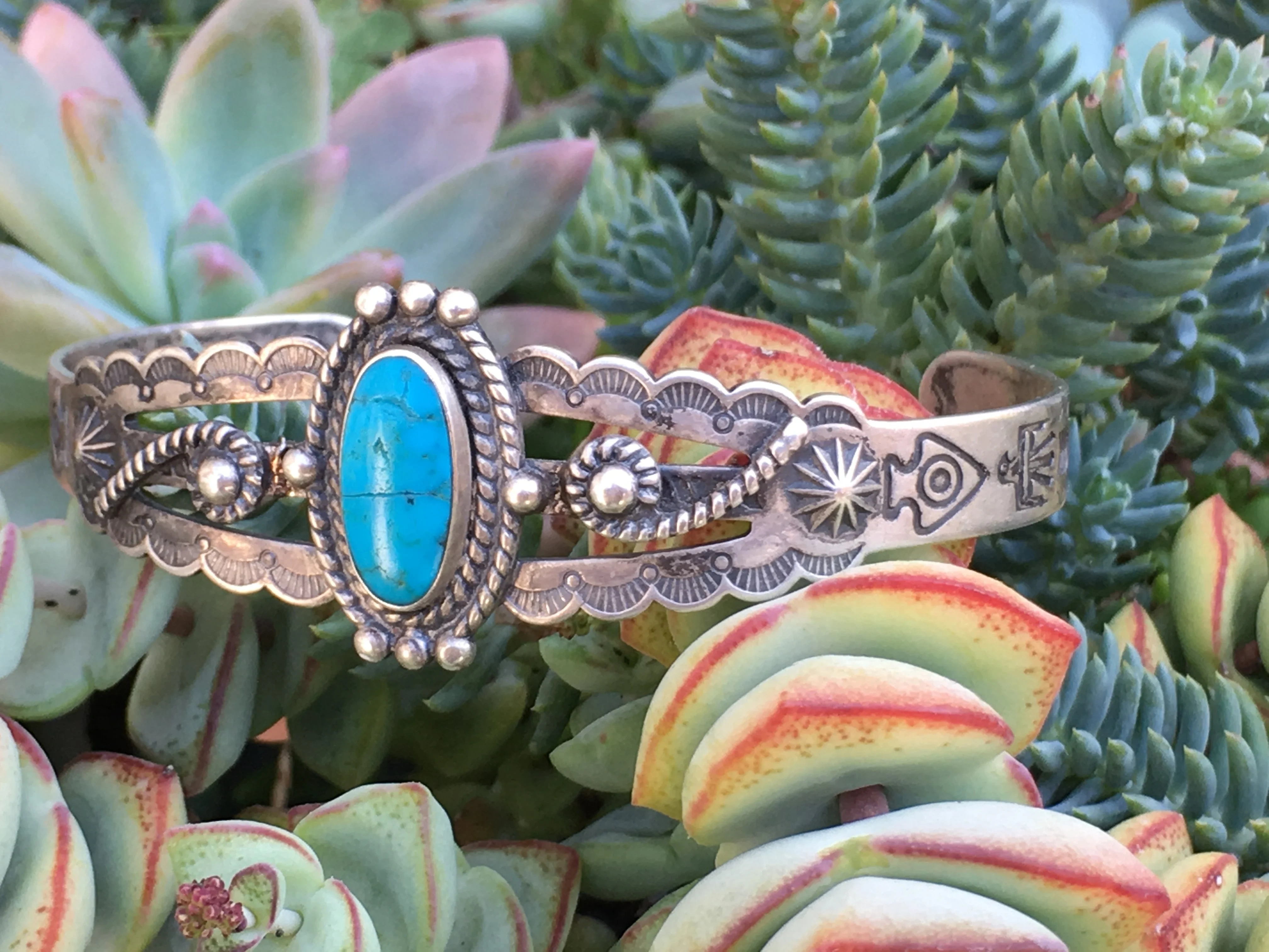 Fred Harvey Era Turquoise Navajo Bracelet in Sterling Silver