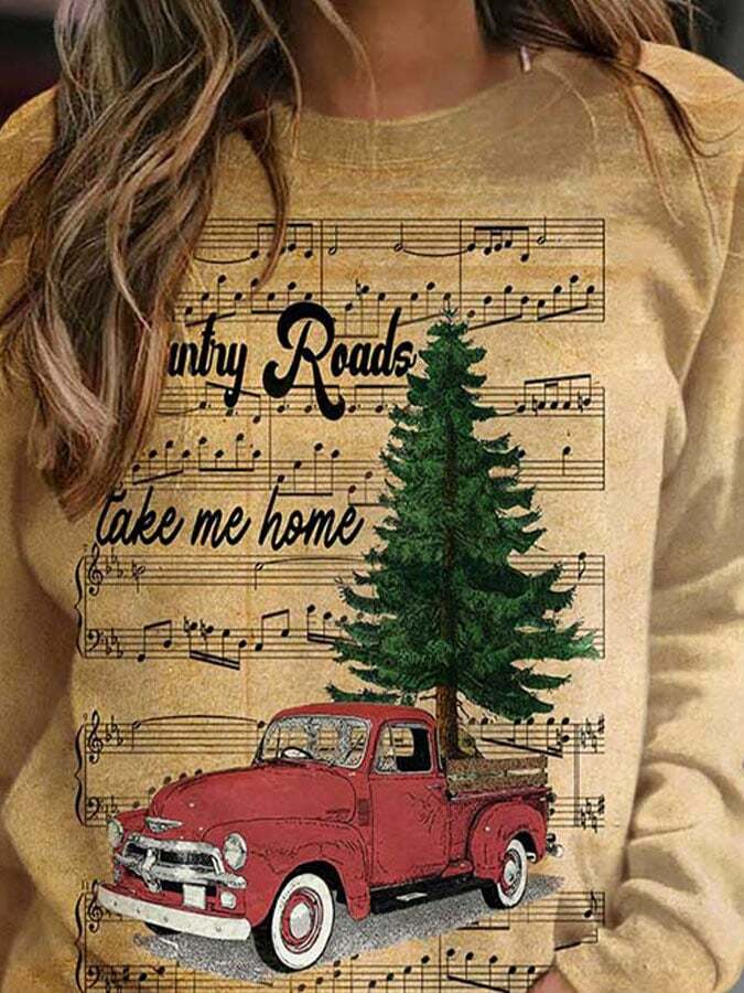 Christmas Tree Truck Country Roads Take Me Home Print Sweatshirt