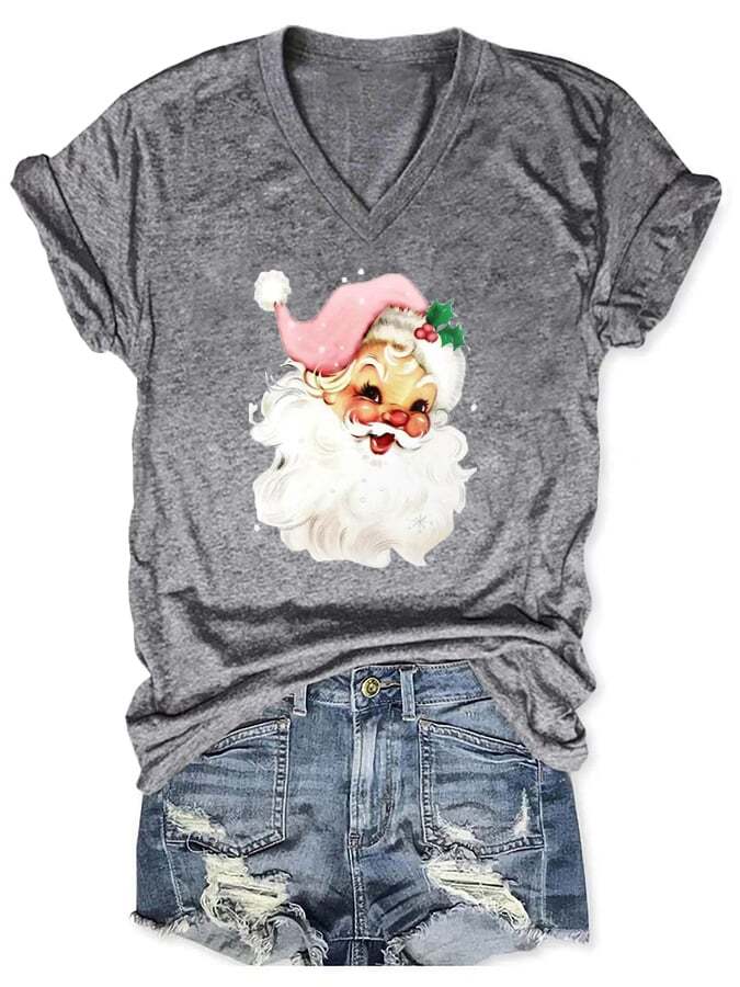 Christmas Retro Santa Print T-Shirt