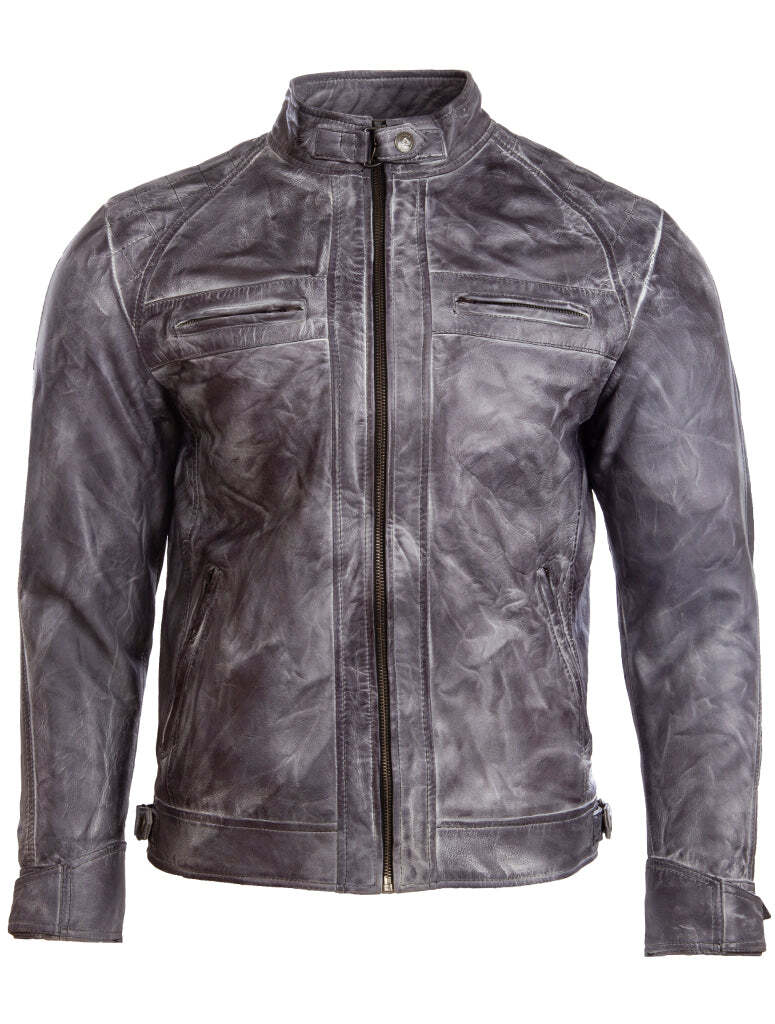 Men's  Leather Crosshatch Shoulder Detail Fashion Jacket (44T9) - Ghost