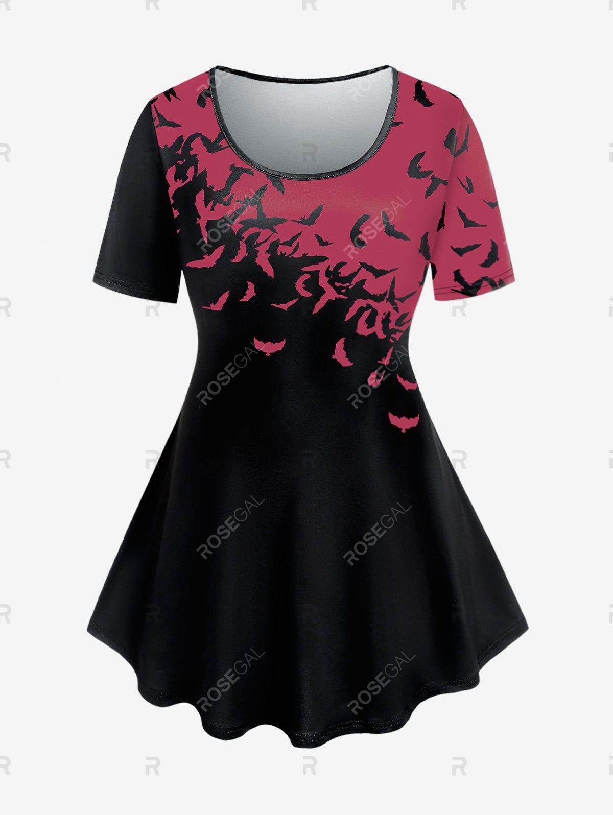 Bat Print Two Tone Tee and Leggings Plus Size Matching Set Outfit