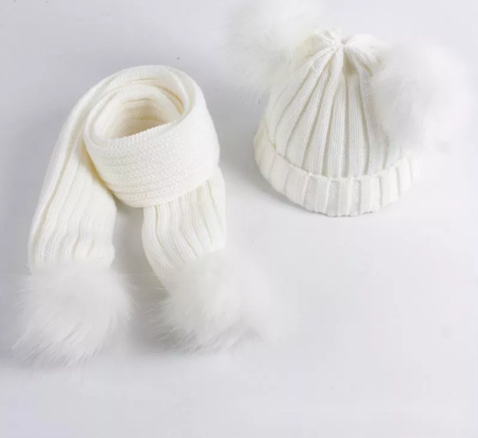 Personalized Embroidery Kid Pom Pom Hat and Scarf for Comfort & Unique | HSKid01