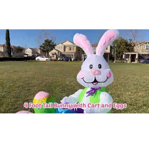 Rabbit Pushing Cart with Eggs Decoration Inflatable