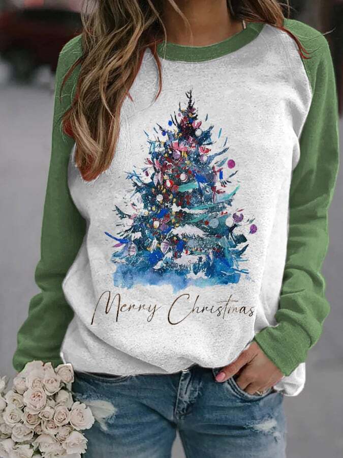 Women's Merry Ice And Snow Christmas Tree🎄 Print Casual Sweatshirt
