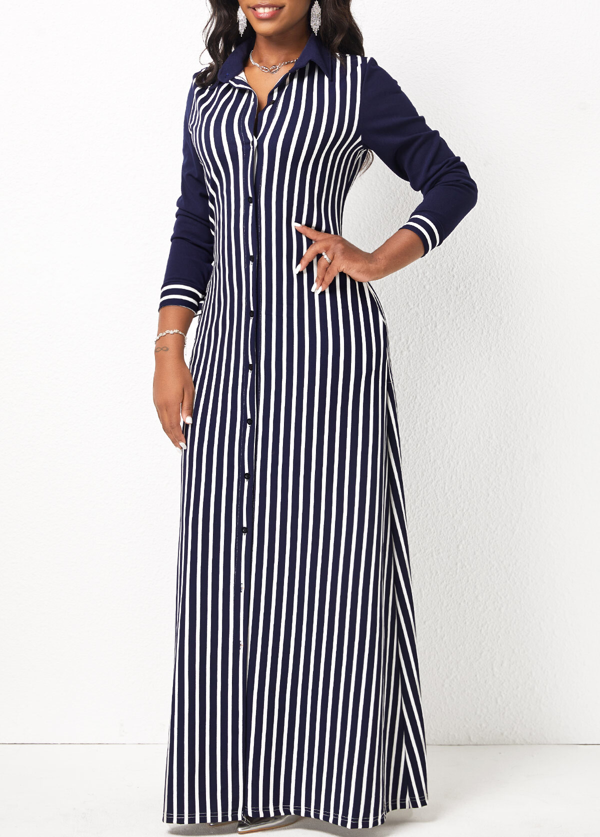 Striped Pocket H Shape Maxi Dress