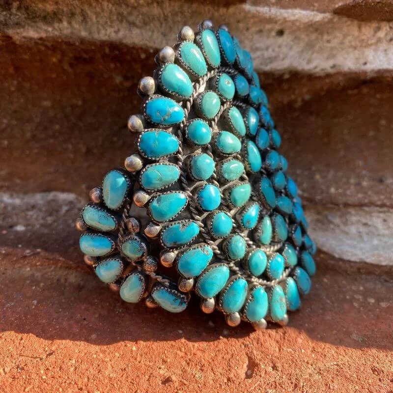 HUGE Zuni Turquoise Sunburst Bracelet in Sterling Silver Old Pawn