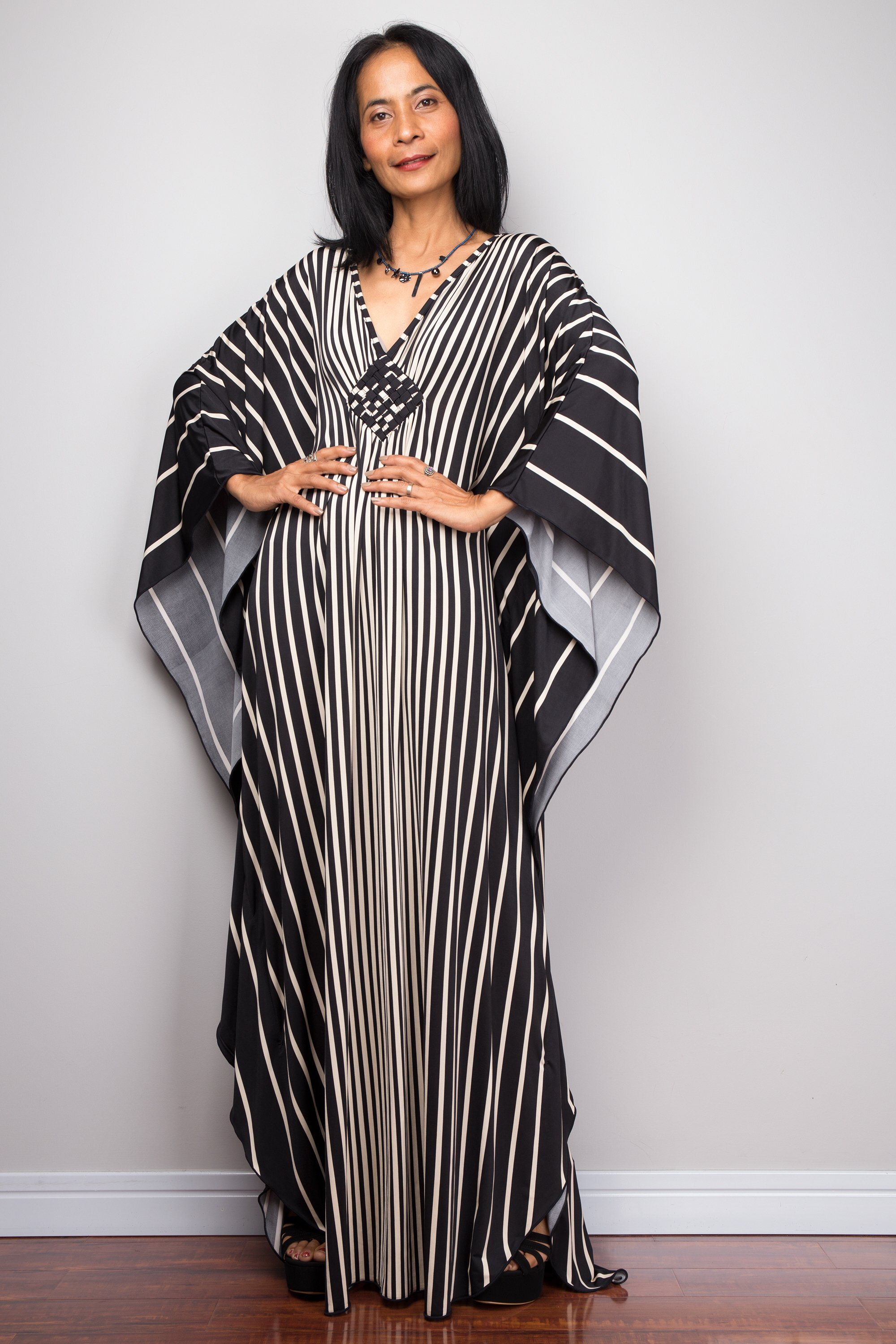Striped Kaftan Frock Dress, Loose fit maxi dress, Resort kaftan dress ...
