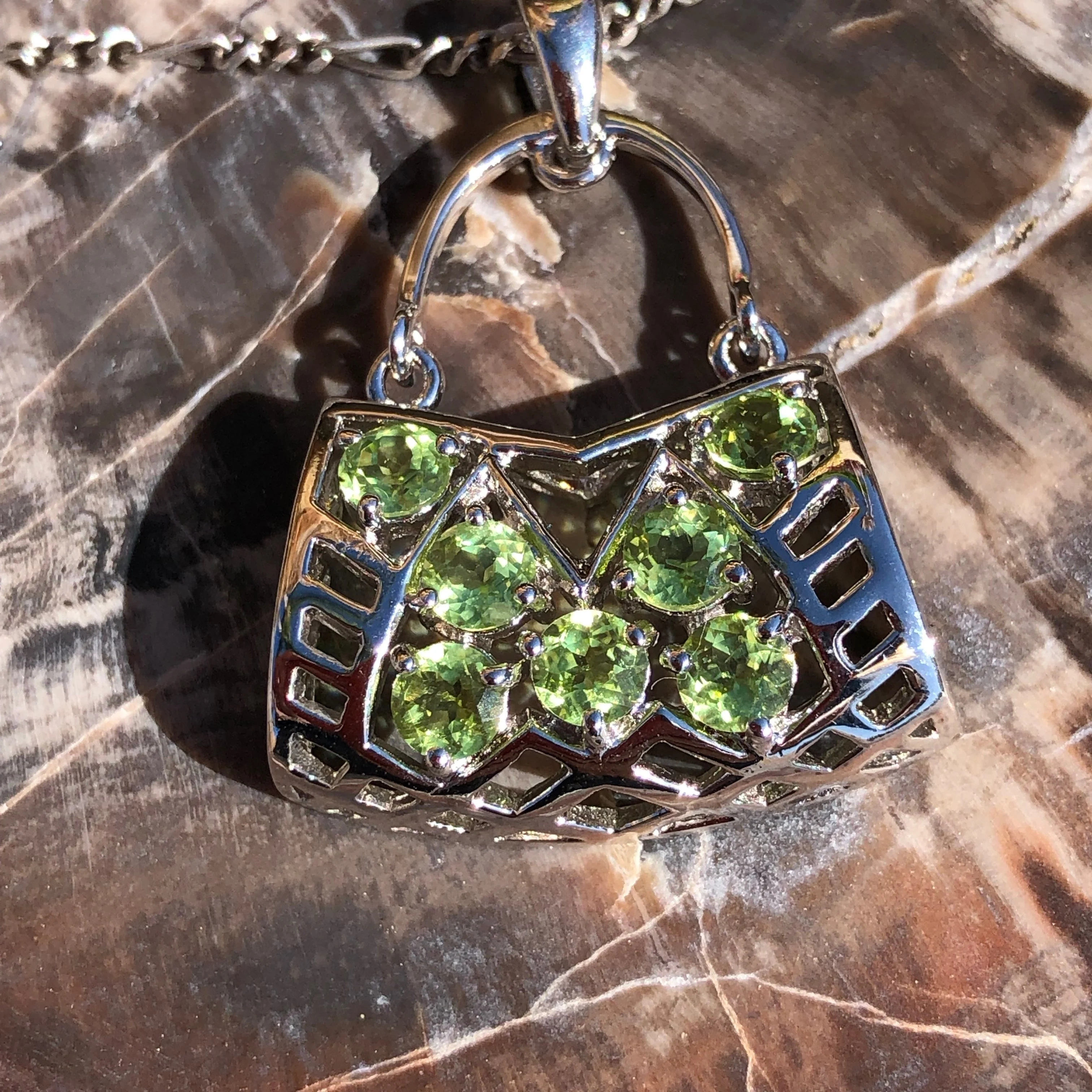 Sterling Silver Purse or Handbag Bracelet with Peridot