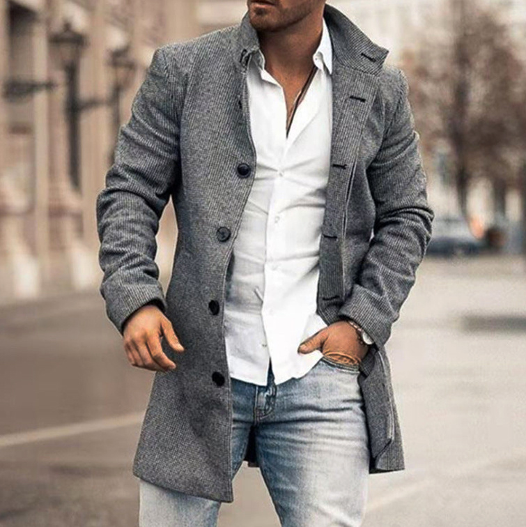 Men's Fashion Loose Jacket Mid Length Wool Coat