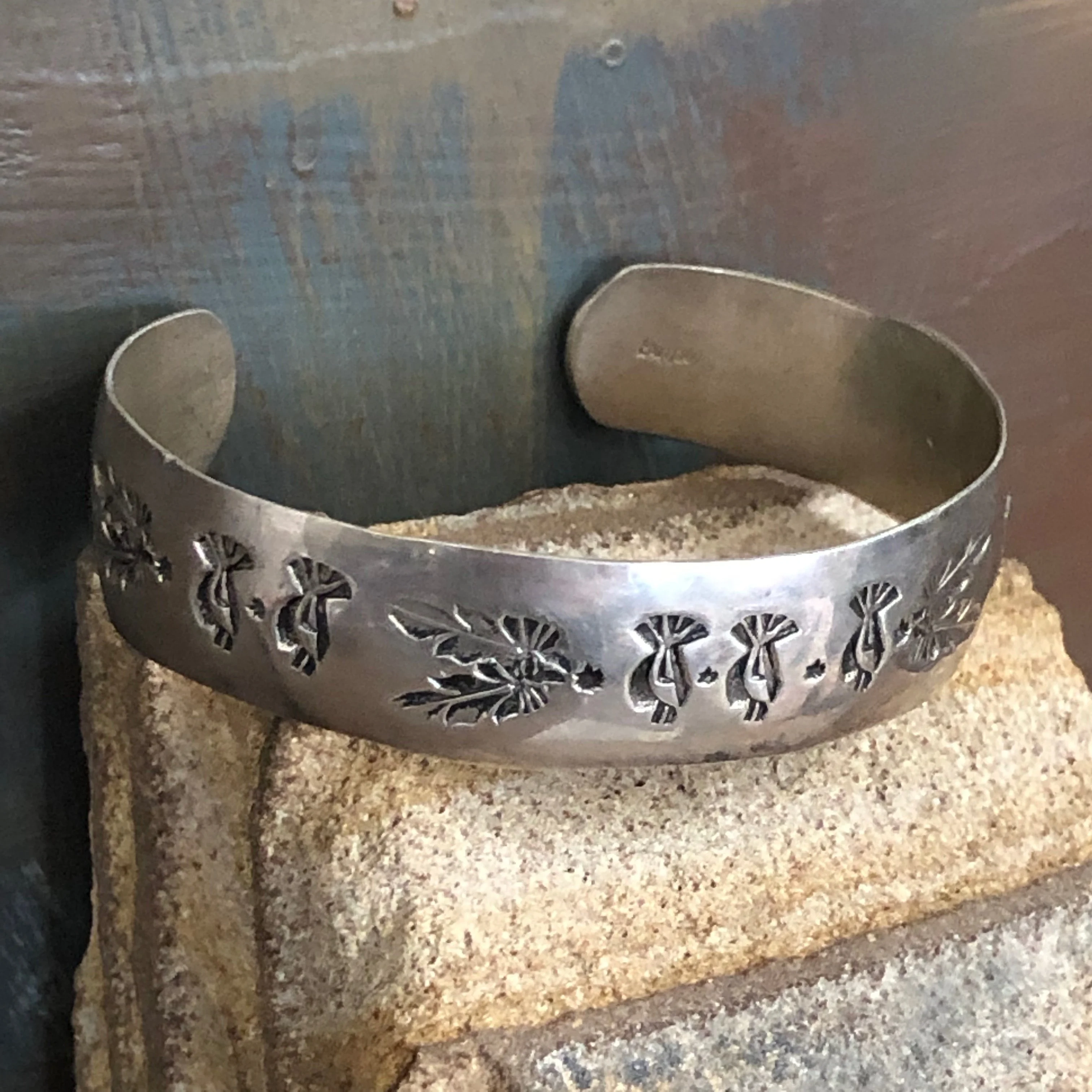 Navajo Stamp Decorated Sterling Silver Stacking Cuff Bracelet