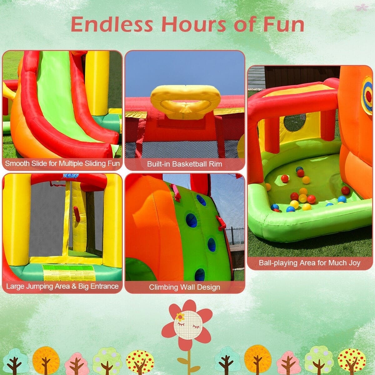 Kids Inflatable Slide House Castle Jumper Bouncer with 780W Air Blower