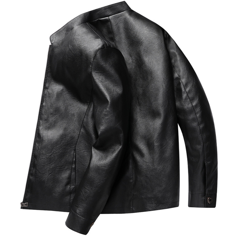 Men's Outdoor PU Leather Motorcycle Suit Stand Collar Jacket