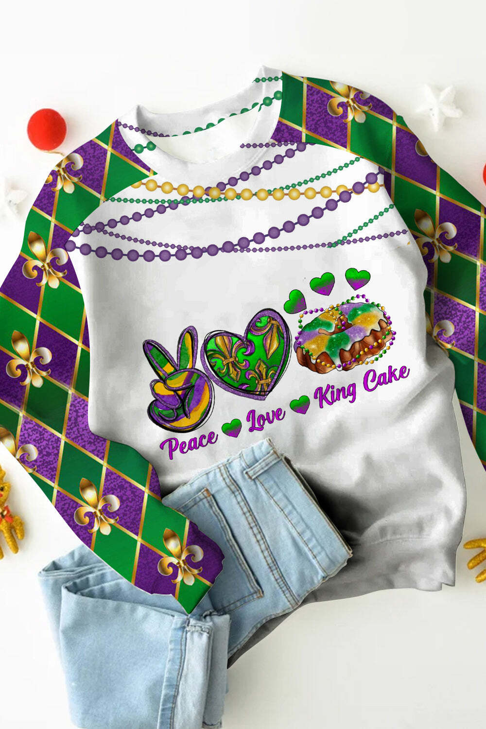 [CLEARANCE SALE]Mardi Gras Decoration Mask Beads Geometry Sweatshirt