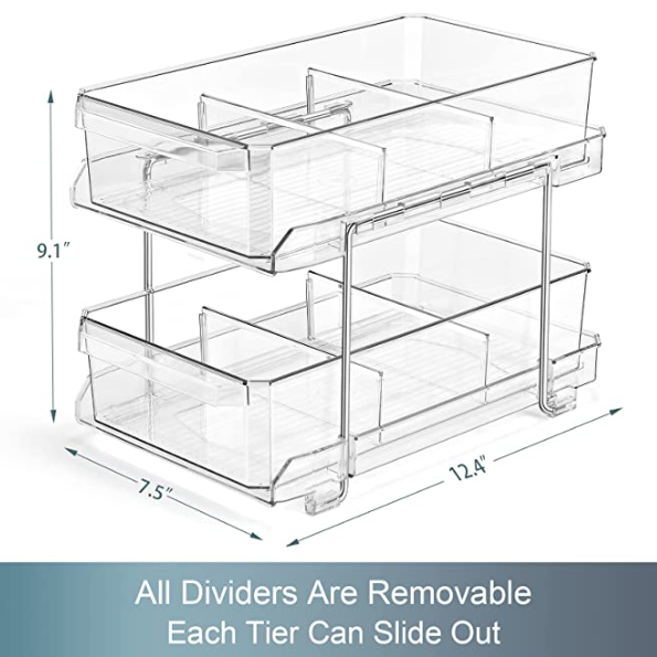 2 SET, 2 Tier Clear Organizer with Dividers