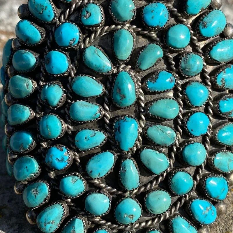 HUGE Zuni Turquoise Sunburst Bracelet in Sterling Silver Old Pawn