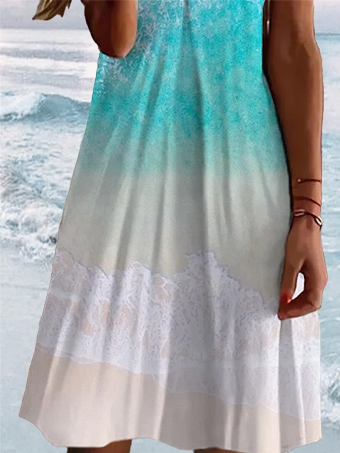 Women's Art Ocean Print V-Neck Dress