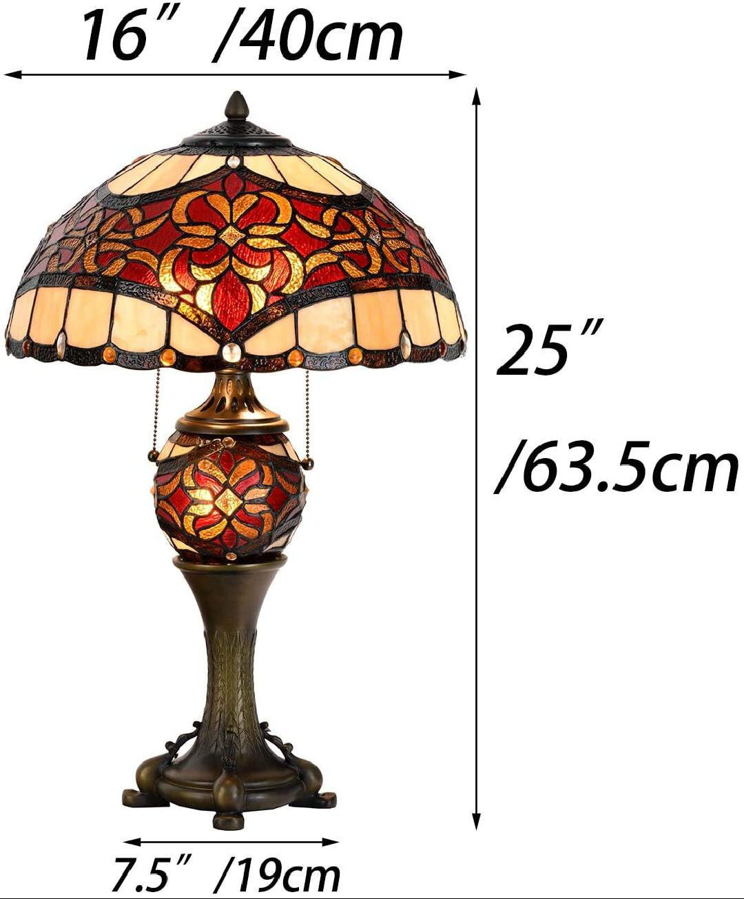 L10802 Baroque Tiffany Style Stained Glass Table Lamp Lighted Base 25 Inches Tall, Red