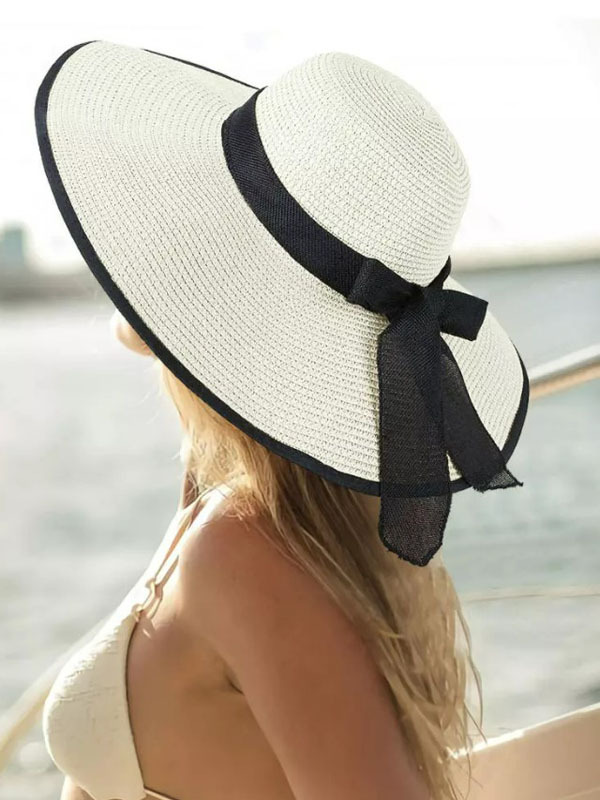 Bowknot Sun Visor Wide Brim Straw Holiday Hat