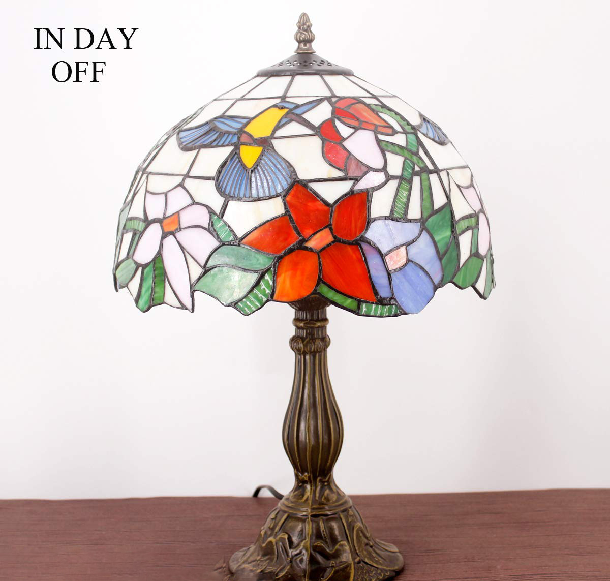 Stained Glass Lamp, Hummingbird Style Bedside Lamp Reading Light 12 x 12 x 18 Inch Decor for Bedroom Living Room Home Office