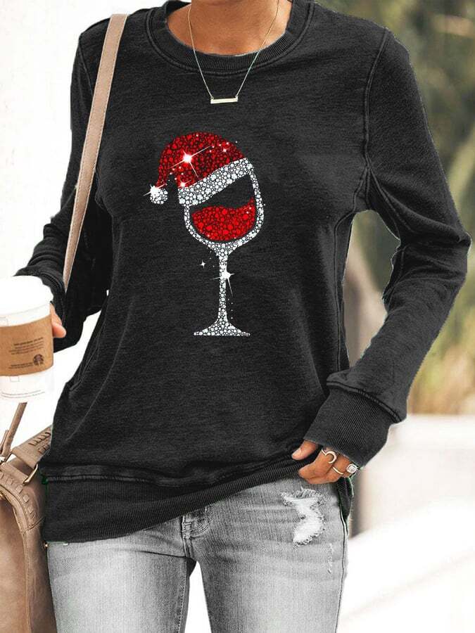 Women's Christmas Wine Glass Sweatshirt