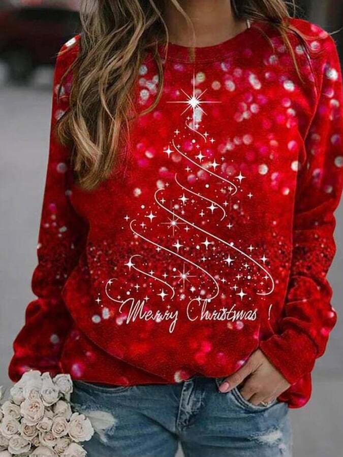 Women's Bling Christmas Tree Print Sweatshirt