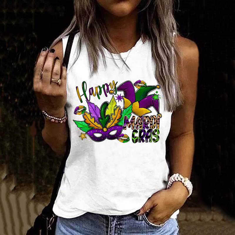 [CLEARANCE SALE]Mardi Gras Round Neck Casual Tank Top