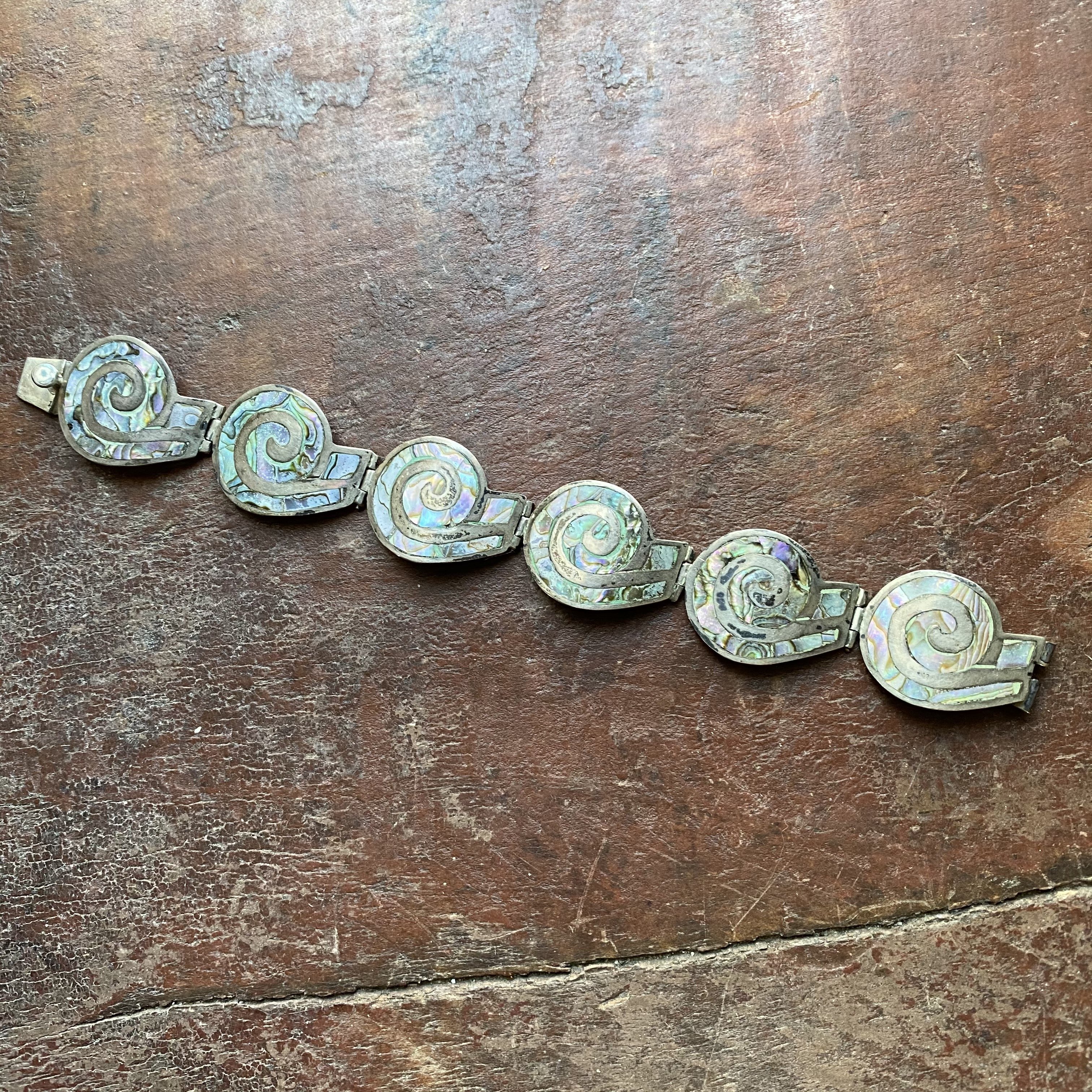 Mexican Abalone Sterling Silver Swirl Bracelet